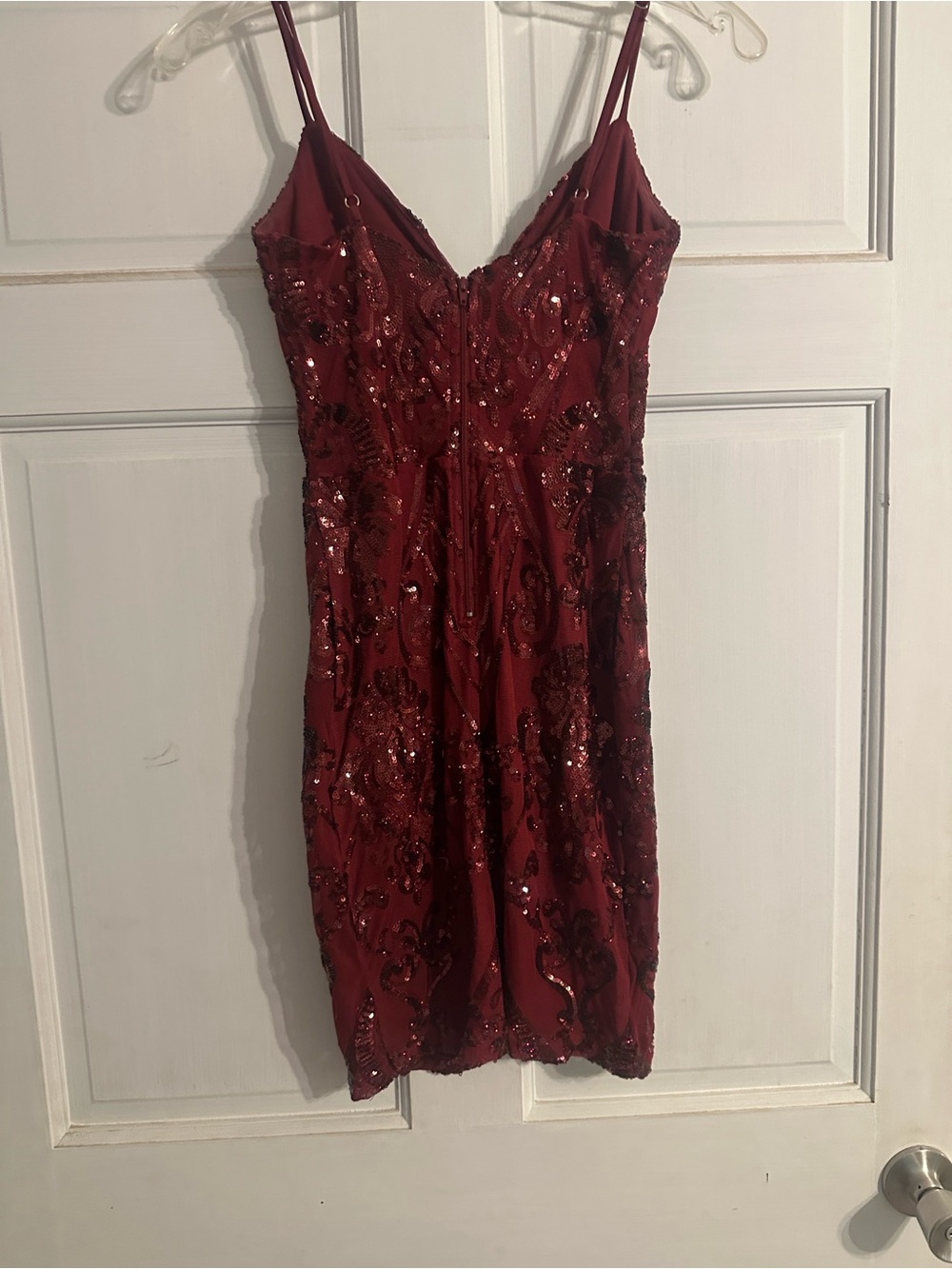 Maroon Sequin Spaghetti-Strap Cocktail Dress
